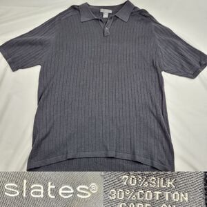 SLATES silk blend black polo style lightweight MENS sweater MEDIUM m